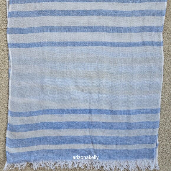 Linen Scarf Stripe Made in Italy Blue White Grey - Picture 9 of 11